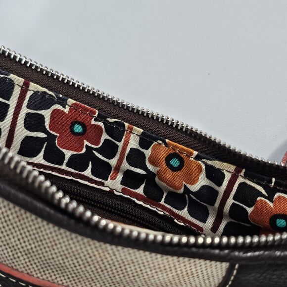 Brighton Brown & Cream Canvas Leather Crossbody Bag with Floral Lining - Picture 7 of 10